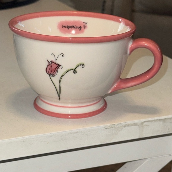 'Inspiring' White Pink Flower 10 oz Mug Cup NOS - Picture 2 of 3